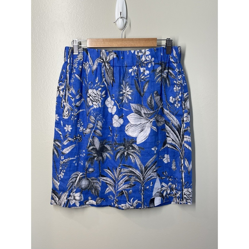 J. Crew Pull On Skirt In Tropical Toile Print 100% Linen Size Medium Resort
